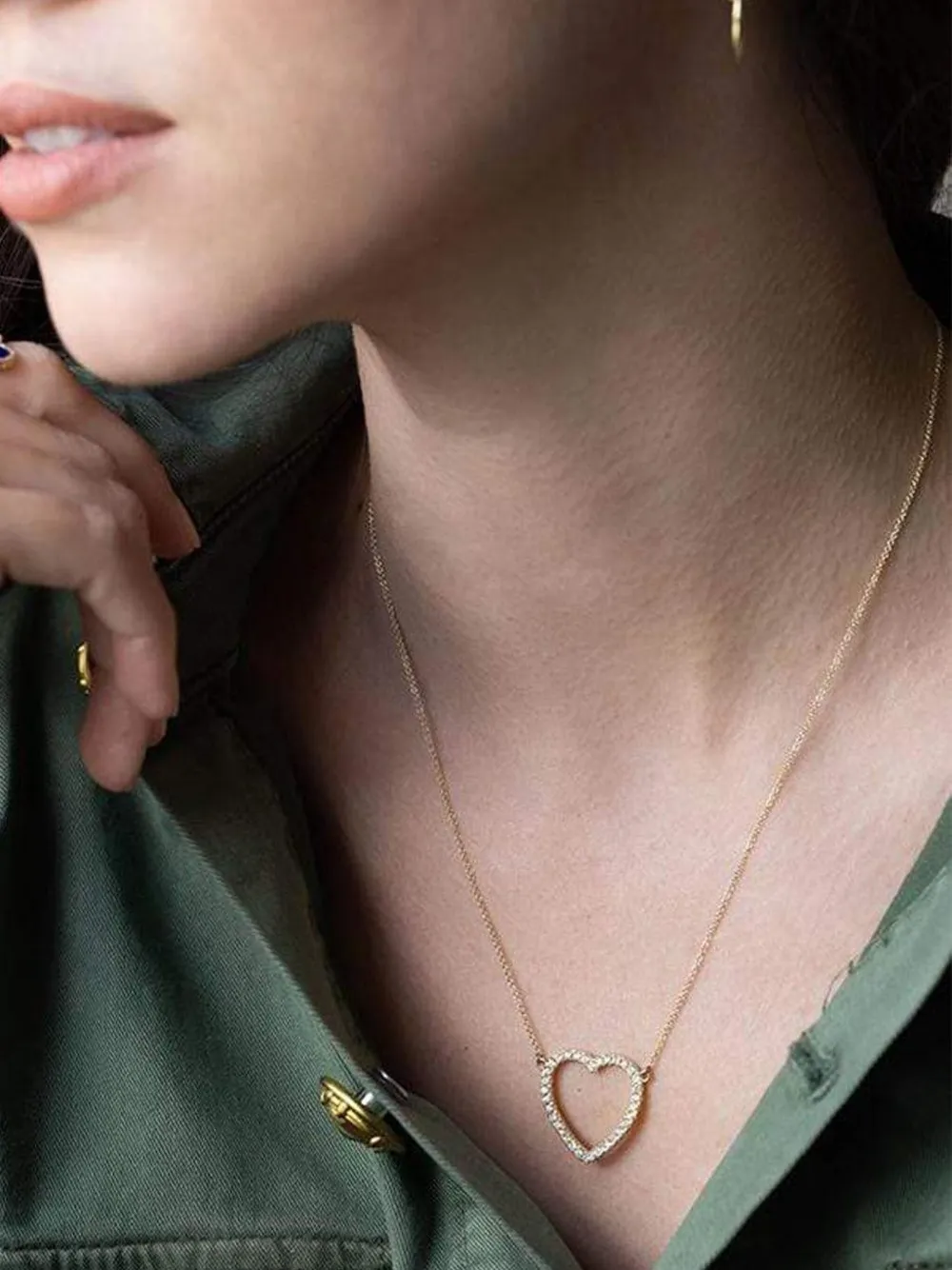 Jennifer Meyer 18k Yellow Gold Open Heart Diamonds Necklace In Gold