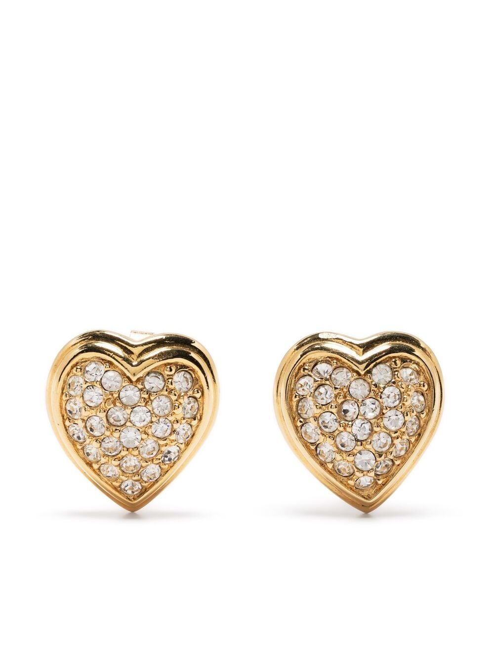 Pre-owned Dior 1990s  Rhinestone-embellished Heart Clip-on Earrings In Gold