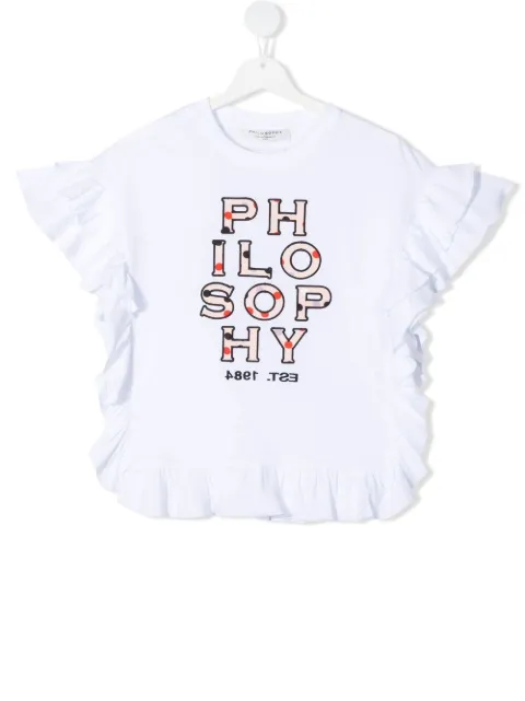 Philosophy Di Lorenzo Serafini Kids TEEN logo-embroidered ruffled T-shirt