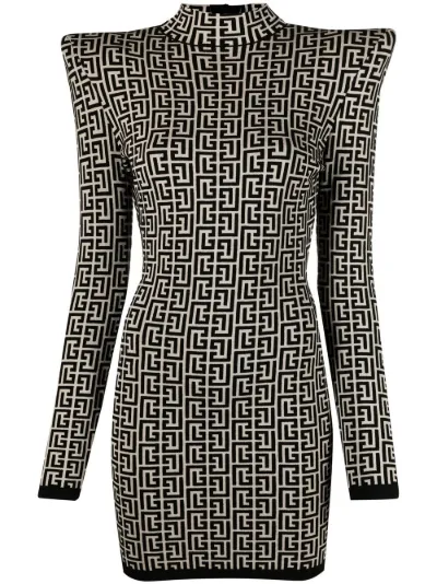 motif-print long-sleeve dress | Balmain 