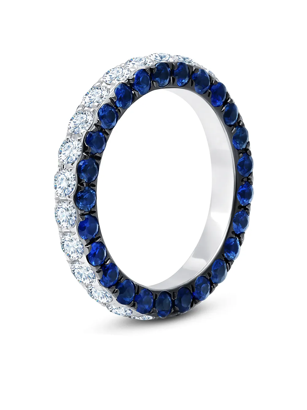 Graziela 18kt White Gold Sapphire Diamond 3 Sided Band Ring In Silver