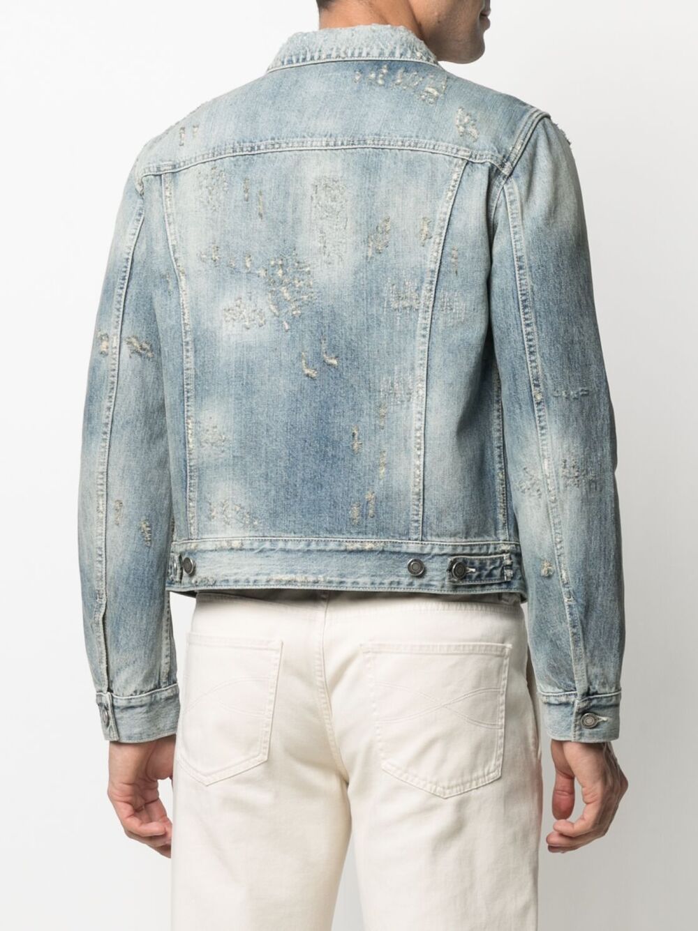 Saint Laurent ripped-detail Denim Jacket - Farfetch