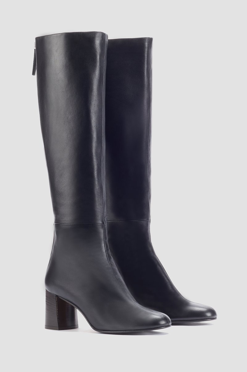 Nadia Soft Tall Heel Boot-black #1 Nadia Soft Tall Heel Boot, Nadia block-heel boots from 3.1 PHILLIP LIM featuring black, leather, lambskin, panelled design, round toe, rear zip fastening, knee-high and high block heel.- 1
