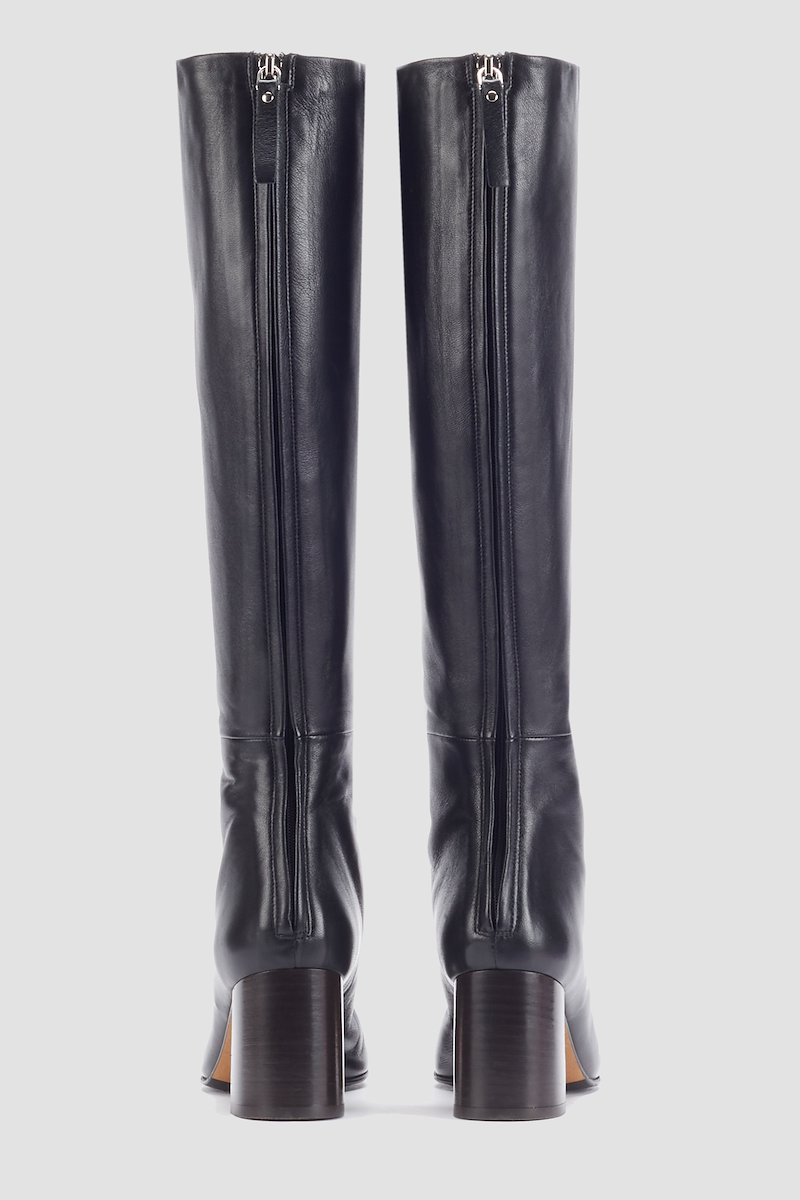 Nadia Soft Tall Heel Boot-black #0 Nadia Soft Tall Heel Boot, Nadia block-heel boots from 3.1 PHILLIP LIM featuring black, leather, lambskin, panelled design, round toe, rear zip fastening, knee-high and high block heel.- 2