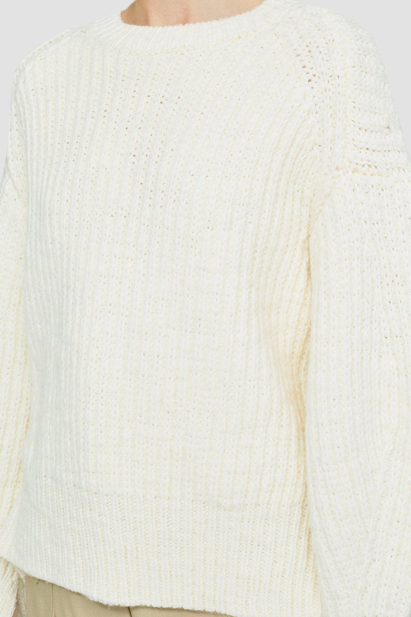 Chunky Knit Cropped Crewneck Sweater-white #0 Chunky Knit Cropped Crewneck Sweater, ribbed-knit open-back jumper from 3.1 PHILLIP LIM featuring ivory white, wool, ribbed knit, crew neck, long sleeves, split cuffs and rear tie fastening.- 6