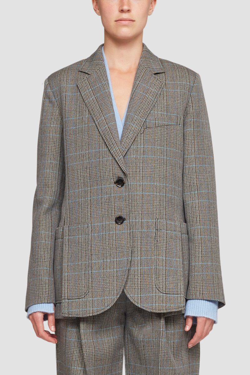 Check Slit Blazer-grey #1 Check Slit Blazer, check-pattern single-breasted blazer from 3.1 PHILLIP LIM featuring multicolour, wool blend, check pattern, notched lapels, chest welt pocket, front button fastening, long sleeves, buttoned cuffs and two front patch pockets.- 3