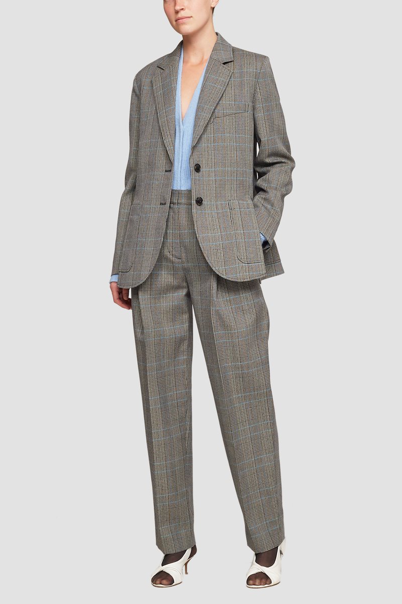 Check Slit Blazer-grey #0 Check Slit Blazer, check-pattern single-breasted blazer from 3.1 PHILLIP LIM featuring multicolour, wool blend, check pattern, notched lapels, chest welt pocket, front button fastening, long sleeves, buttoned cuffs and two front patch pockets.- 2