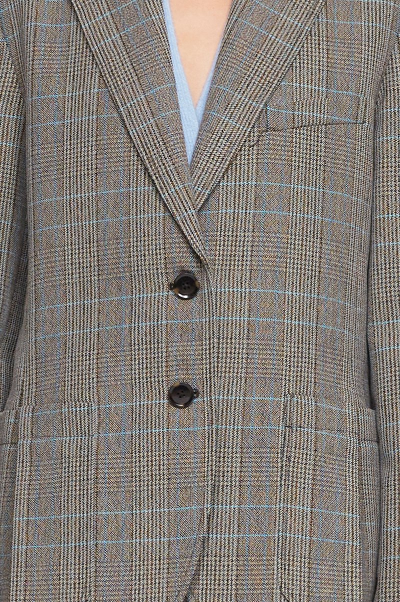Check Slit Blazer-grey #0 Check Slit Blazer, check-pattern single-breasted blazer from 3.1 PHILLIP LIM featuring multicolour, wool blend, check pattern, notched lapels, chest welt pocket, front button fastening, long sleeves, buttoned cuffs and two front patch pockets.- 6