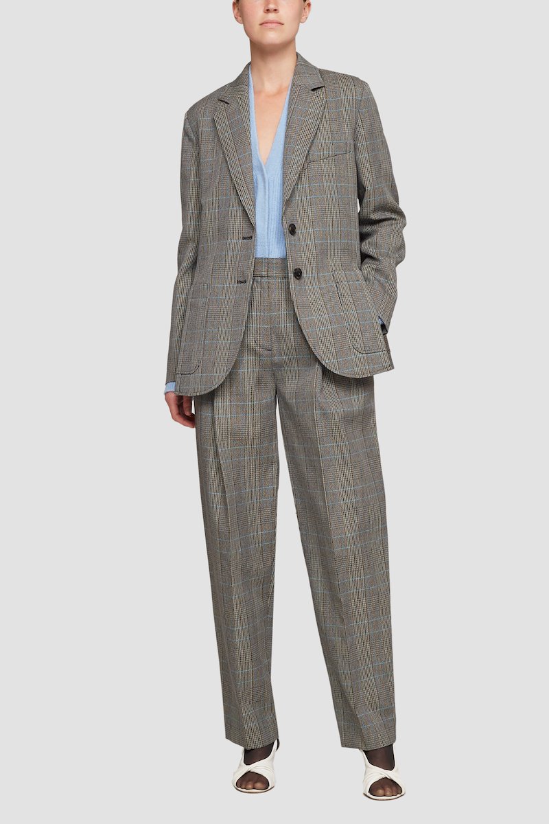 Check Slit Blazer-grey #1 Check Slit Blazer, check-pattern single-breasted blazer from 3.1 PHILLIP LIM featuring multicolour, wool blend, check pattern, notched lapels, chest welt pocket, front button fastening, long sleeves, buttoned cuffs and two front patch pockets.- 1