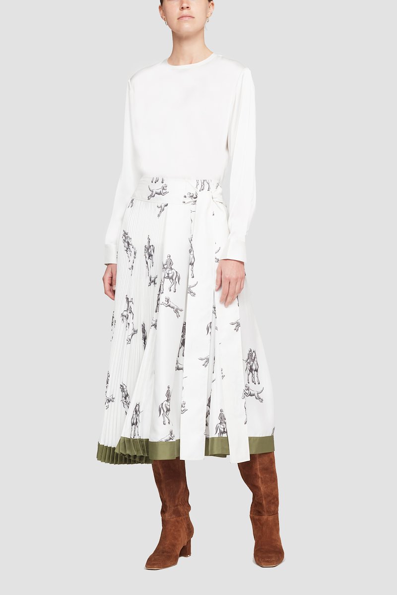 Hunting Print Pleated Skirt-white #0 Hunting Print Pleated Skirt, null- 0