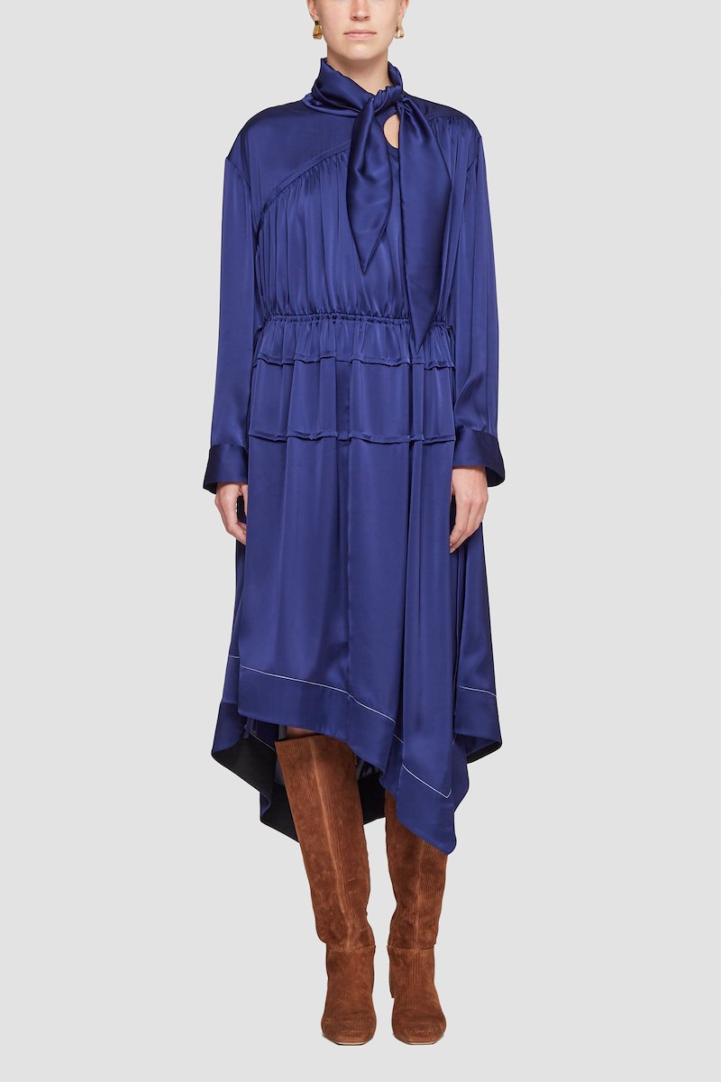 Scarf Neck Asymmetric Dress-blue #1 Scarf Neck Asymmetric Dress, null- 1