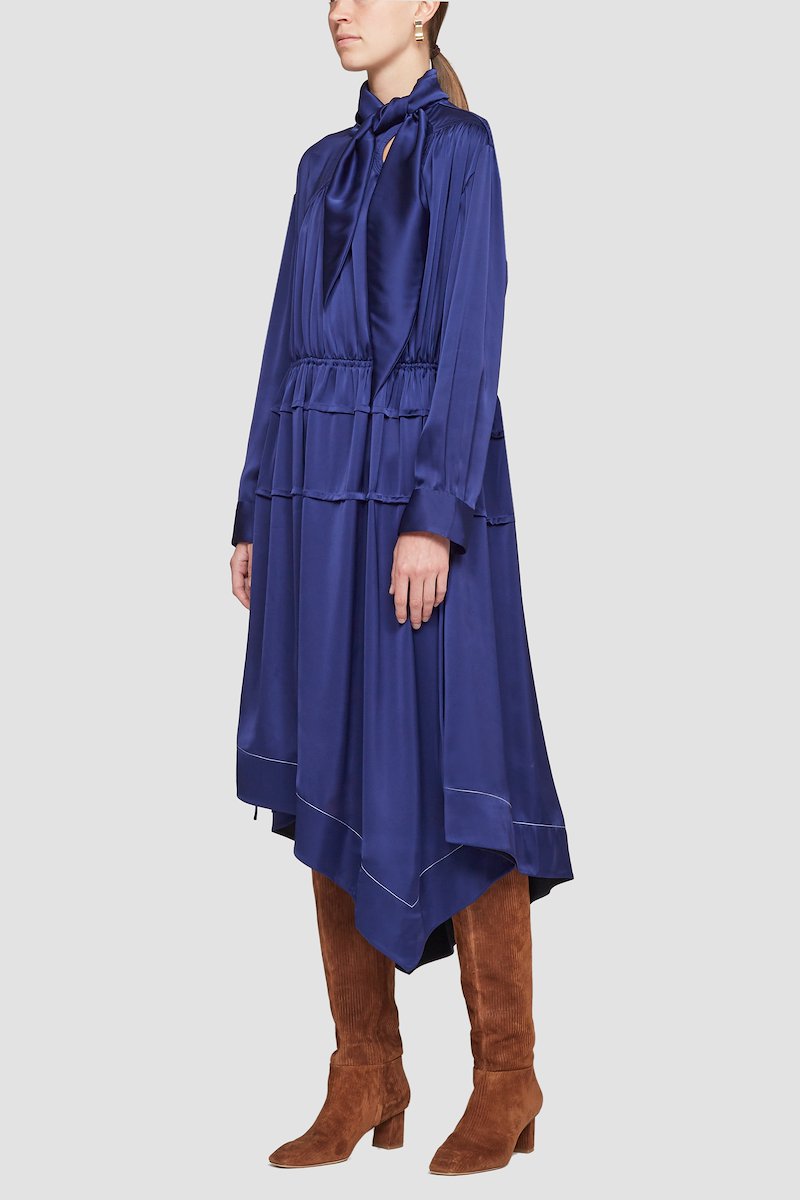 Scarf Neck Asymmetric Dress-blue #0 Scarf Neck Asymmetric Dress, null- 2