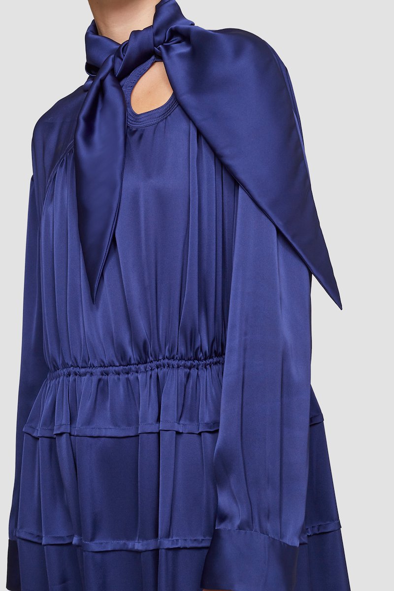 Scarf Neck Asymmetric Dress-blue #0 Scarf Neck Asymmetric Dress, null- 4