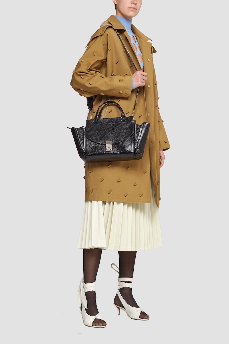 Pashli Soft Mini Satchel-black #1 Pashli Soft Mini Satchel, Black leather Pashli crossbody bag from 3.1 PHILLIP LIM featuring high-shine finish, foldover top, front clasp fastening, top zip fastening, main compartment, two rounded top handles and single shoulder strap.- 5