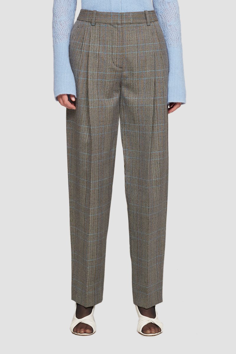 Check Pleated Trouser-grey #1 Check Pleated Trouser, Brown/grey wool-blend high-waist checked trousers from 3.1 PHILLIP LIM featuring high waist, belt loops, concealed front fastening, check pattern, two side inset pockets, pleat detailing and rear button-fastening pocket.- 1