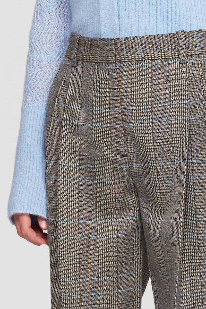 Check Pleated Trouser-grey #1 Check Pleated Trouser, Brown/grey wool-blend high-waist checked trousers from 3.1 PHILLIP LIM featuring high waist, belt loops, concealed front fastening, check pattern, two side inset pockets, pleat detailing and rear button-fastening pocket.- 7