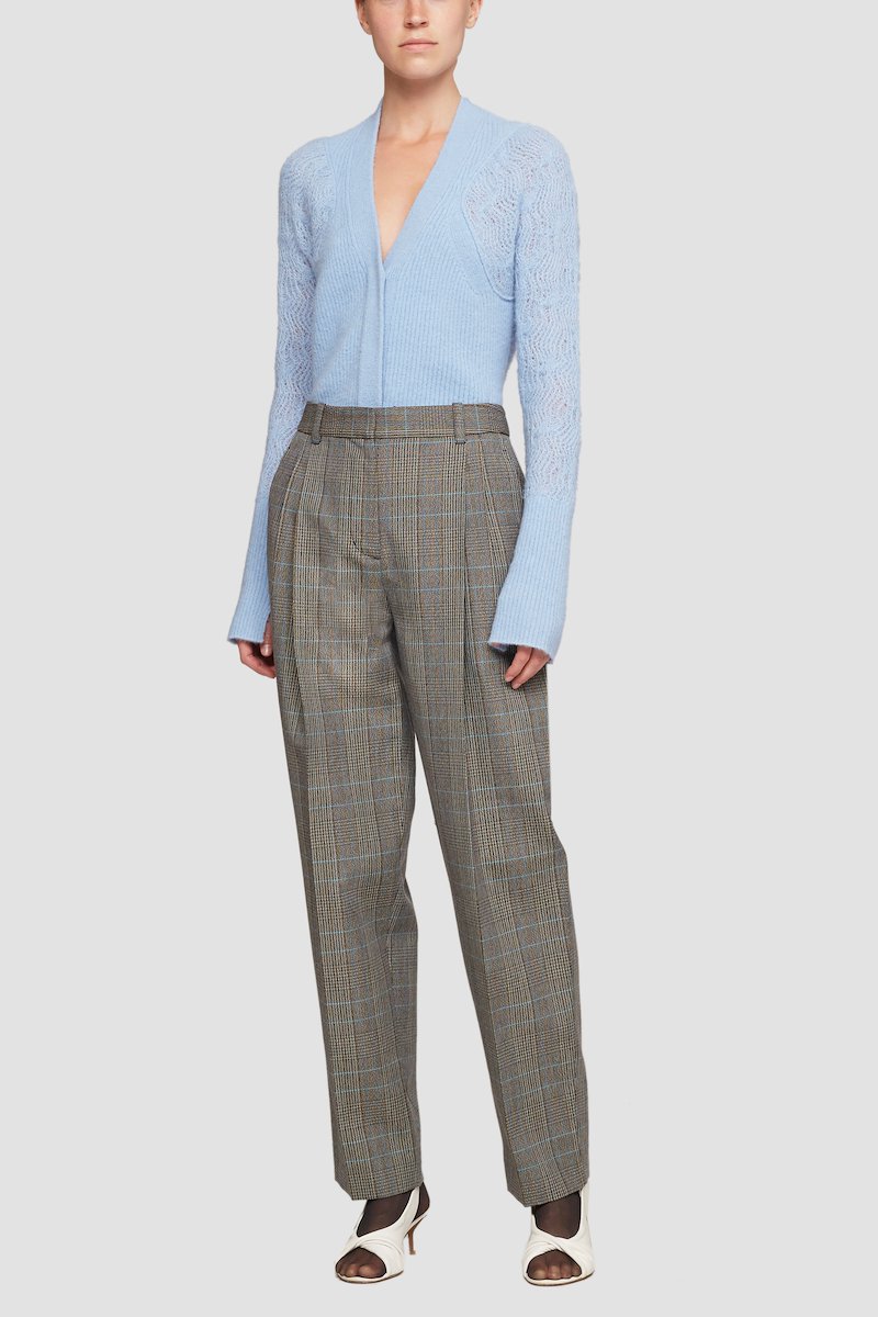 Check Pleated Trouser-grey #1 Check Pleated Trouser, Brown/grey wool-blend high-waist checked trousers from 3.1 PHILLIP LIM featuring high waist, belt loops, concealed front fastening, check pattern, two side inset pockets, pleat detailing and rear button-fastening pocket.- 3
