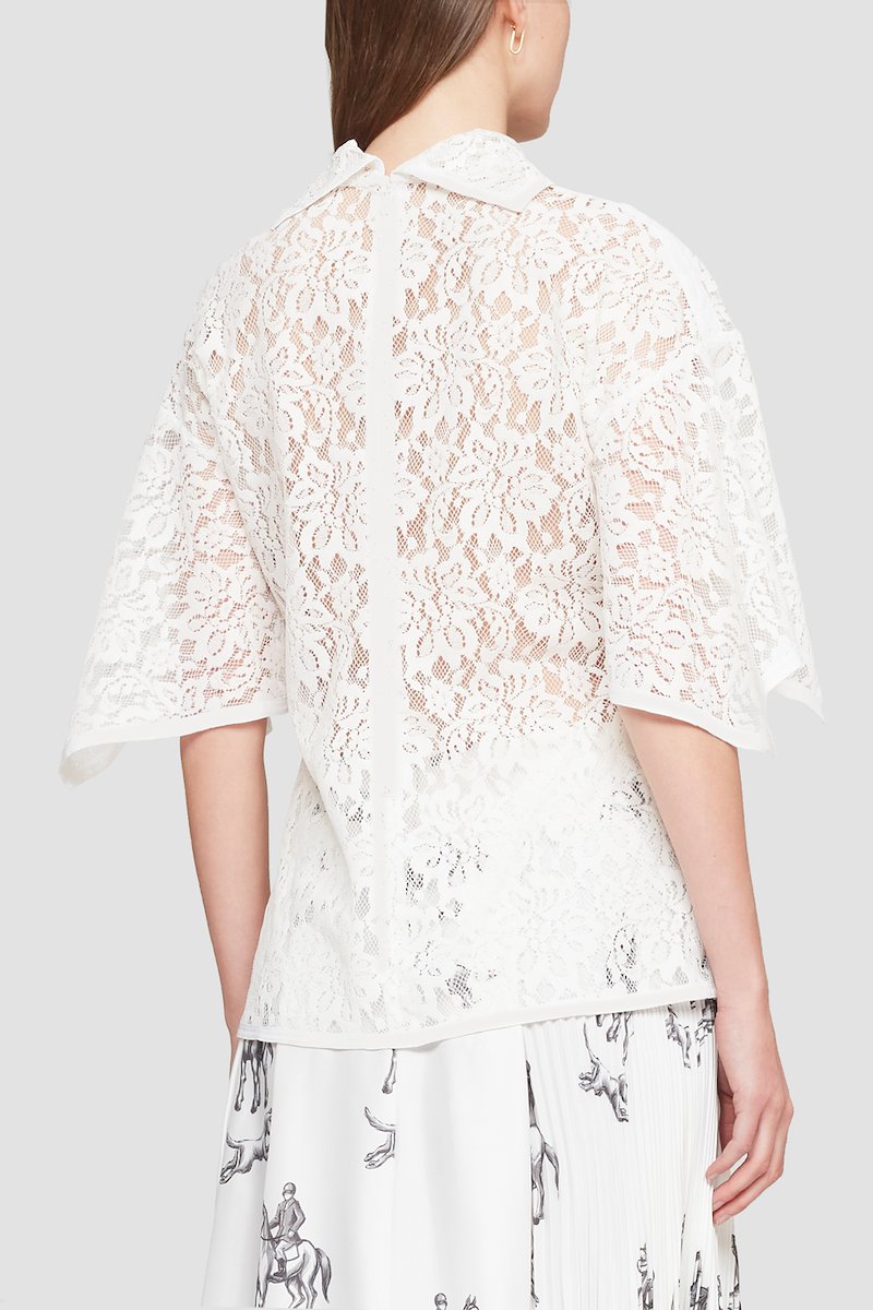 Flocked Lace Petal Sleeve Blouse-white #1 Flocked Lace Petal Sleeve Blouse, null- 5