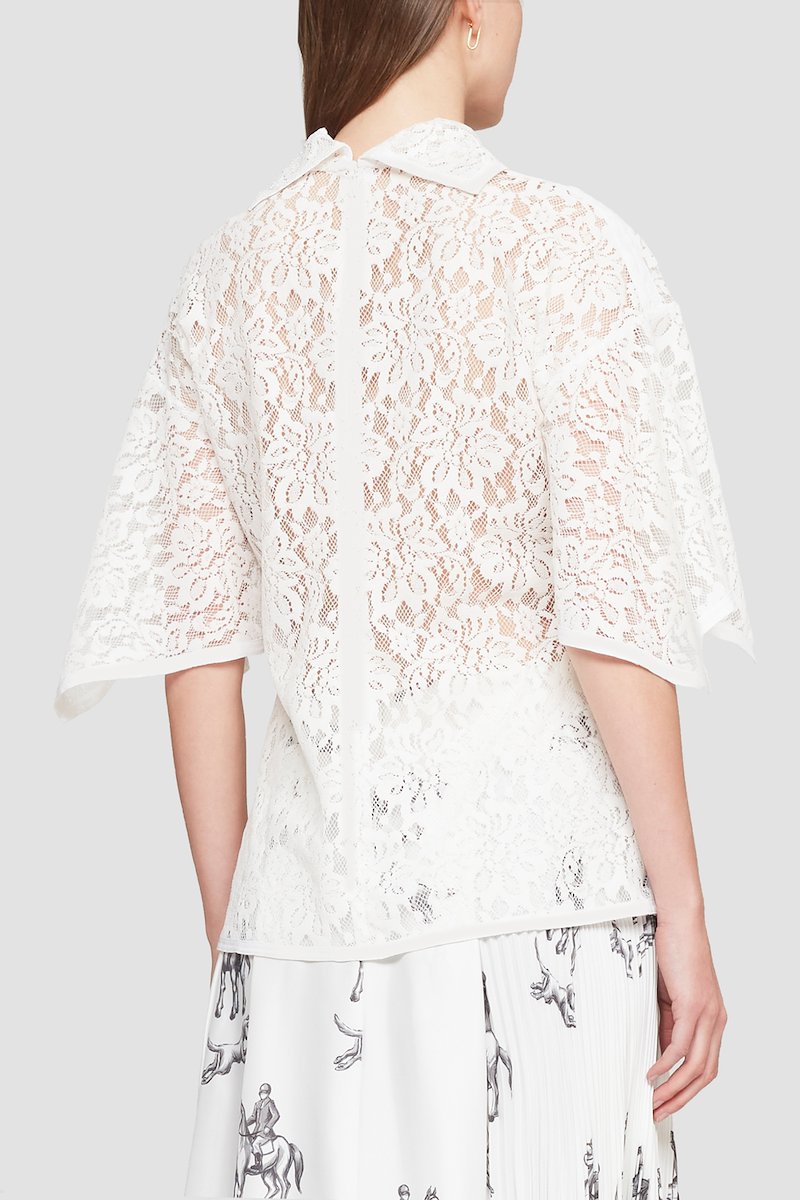 Flocked Lace Petal Sleeve Blouse in white | 3.1 Phillip Lim Official Site