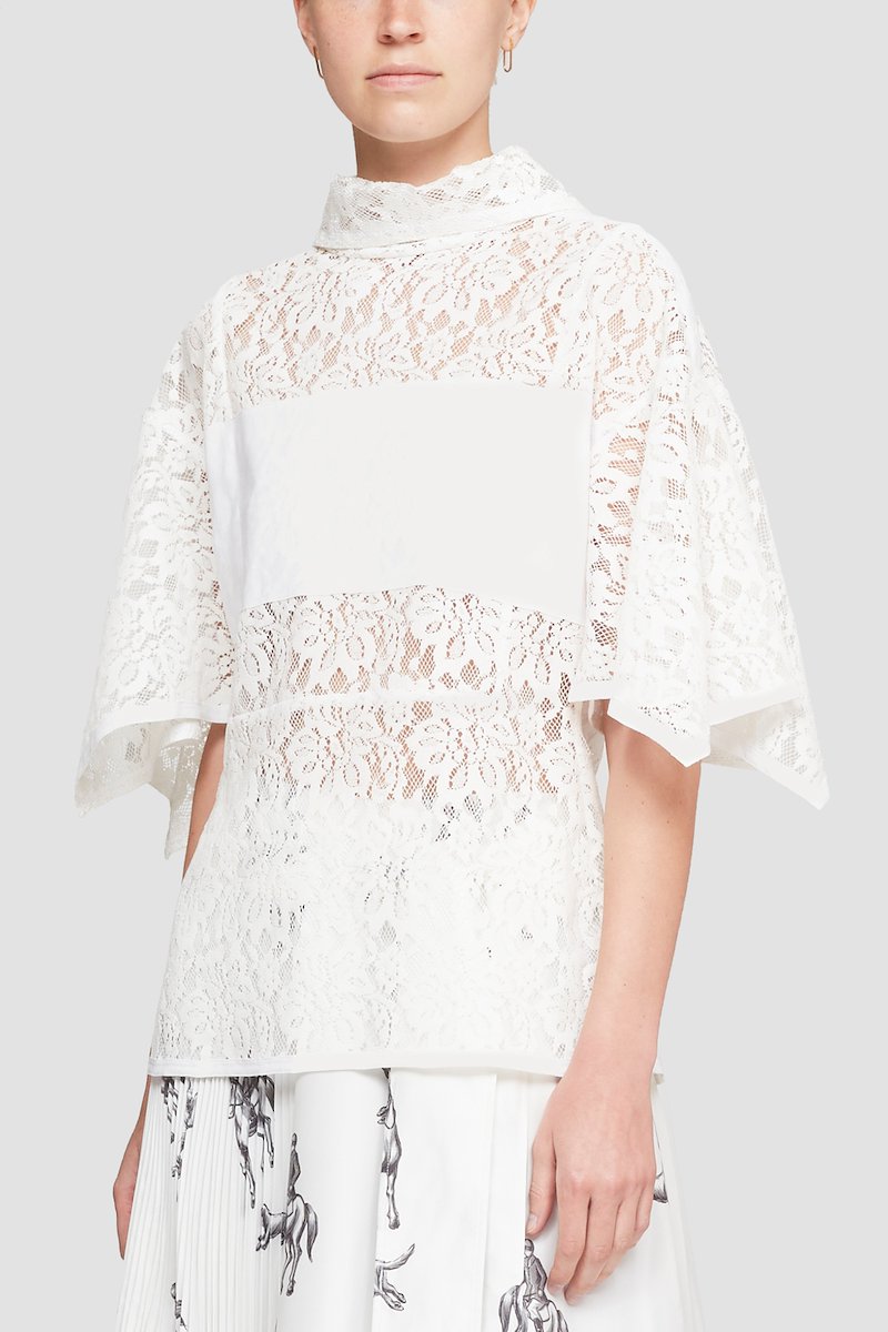 Flocked Lace Petal Sleeve Blouse, null- 4