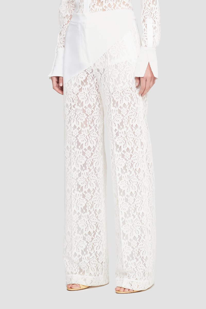 Flocked Lace Full Length Trouser-white #0 Flocked Lace Full Length Trouser, null- 4