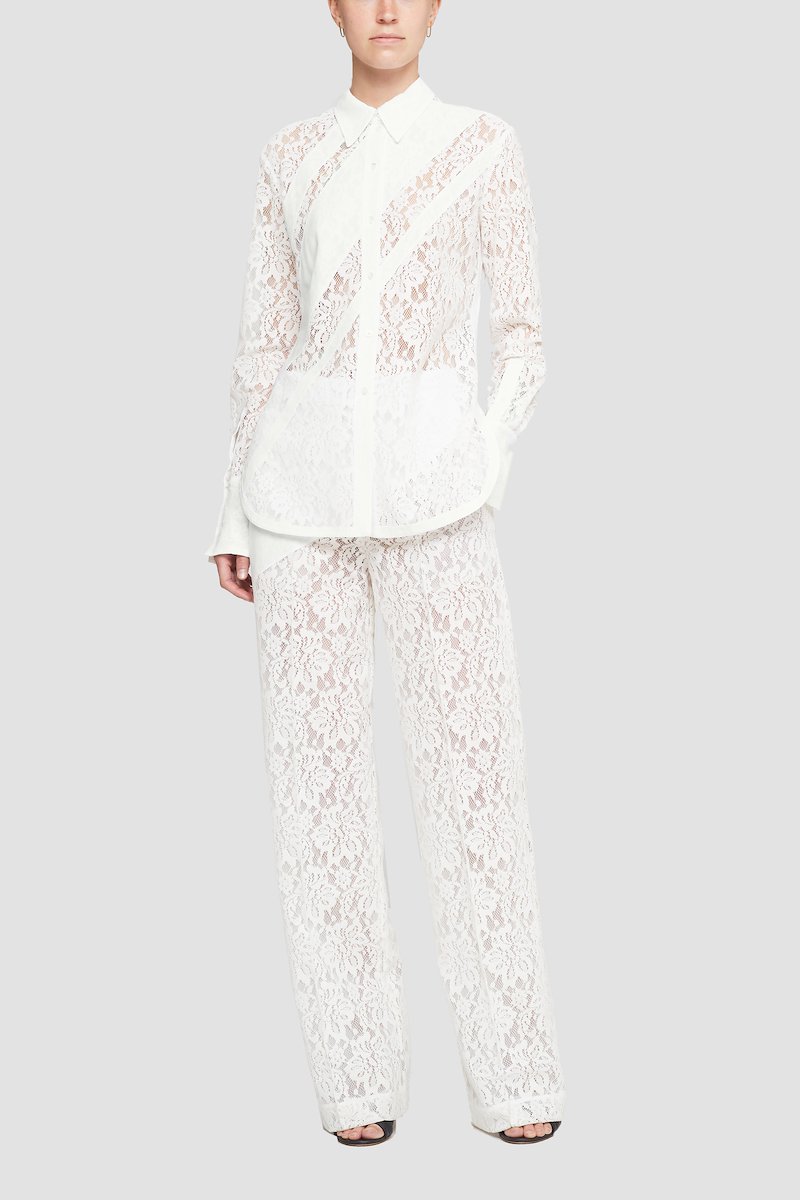 Flocked Lace Full Length Trouser-white #0 Flocked Lace Full Length Trouser, null- 0