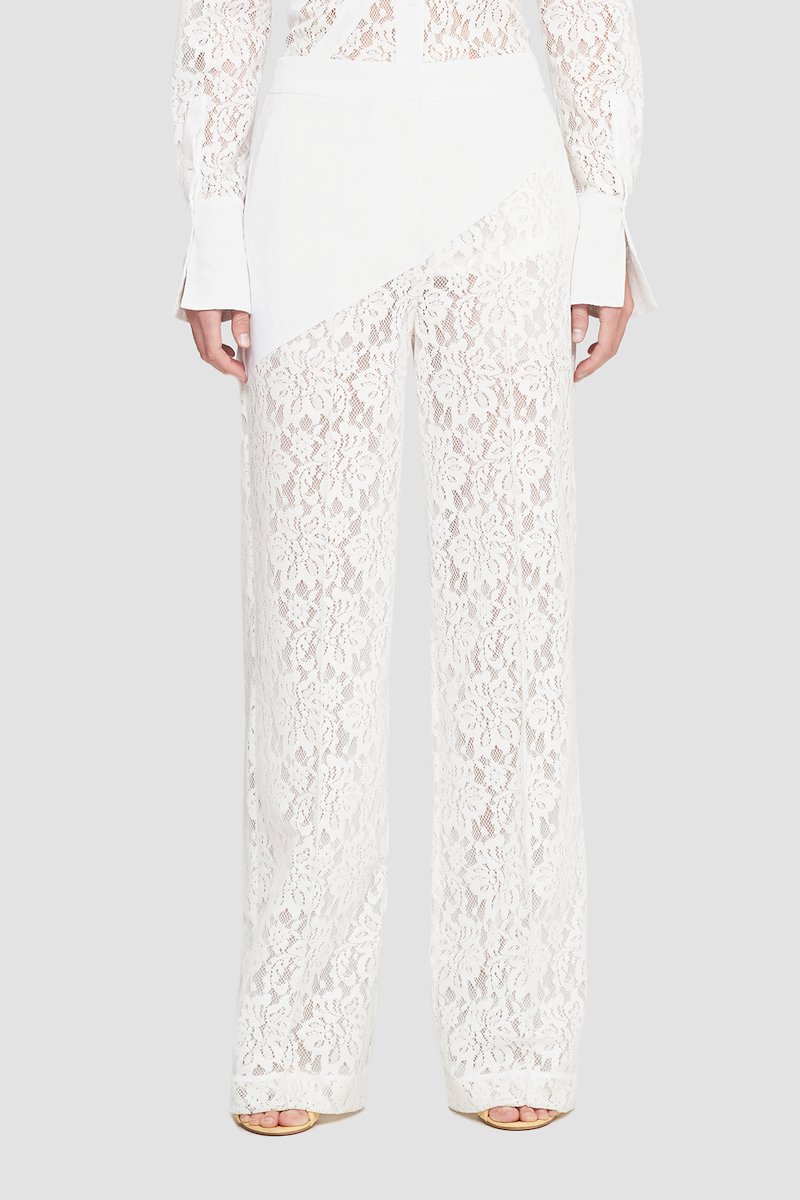 Flocked Lace Full Length Trouser-white #1 Flocked Lace Full Length Trouser, null- 3