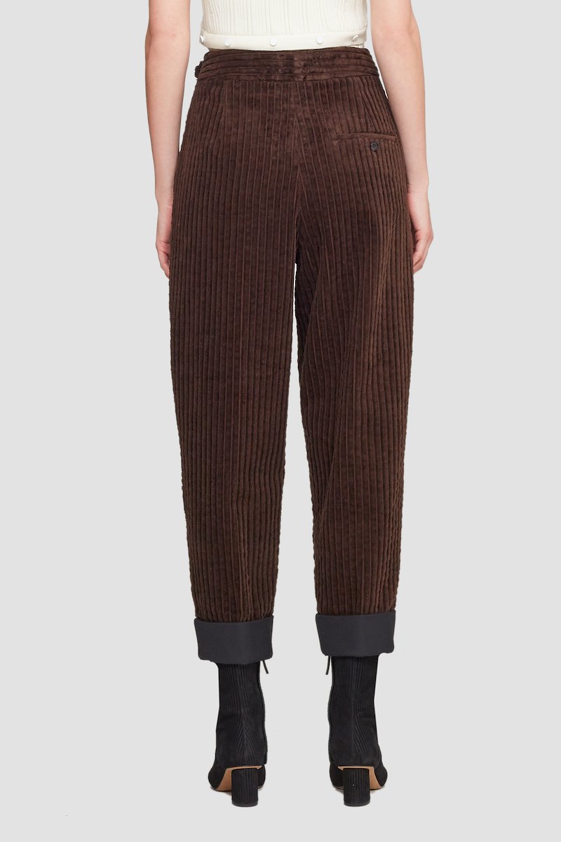 Utility Corduroy Buckled Cropped Trouser-brown #1 Utility Corduroy Buckled Cropped Trouser, corduroy tapered-leg trousers from 3.1 PHILLIP LIM featuring brown, cotton, corduroy, concealed front zip fastening, belted waist, two side slash pockets, rear button-fastening jetted pocket, turn-up cuffs, tapered leg and cropped.- 5
