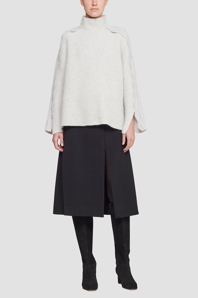 Long Sleeve Funnel Neck Pullover With Lace Detail-grey #1 Long Sleeve Funnel Neck Pullover With Lace Detail, high-neck ribbed-knit jumper from 3.1 PHILLIP LIM featuring light grey, wool blend, ribbed knit, high neck, long wide sleeves and straight hem.- 3