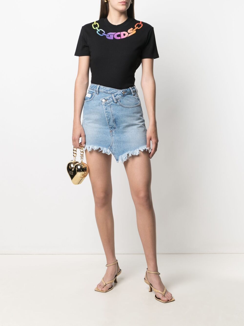 фото Gcds джинсовая юбка мини асимметричного кроя