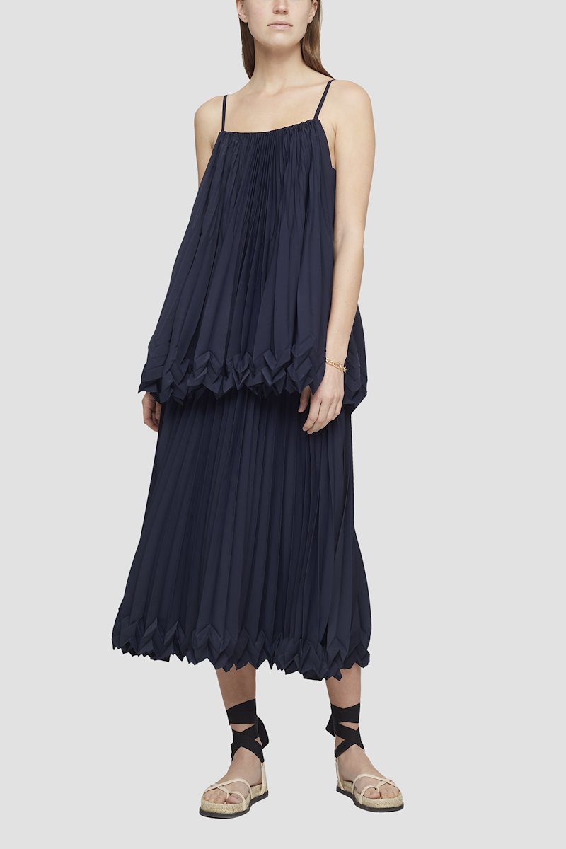 Mid Length Pleated Skirt-blue #0 Mid Length Pleated Skirt, null- 2