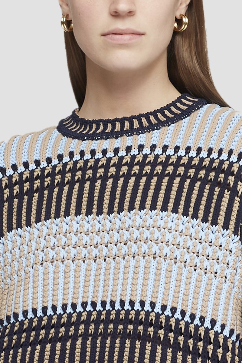 Striped Long Sleeve Sweater-multicolour #0 Striped Long Sleeve Sweater, Black/blue striped-knit two-tone jumper from 3.1 PHILLIP LIM featuring two-tone design, ribbed-knit edge, chunky knit, long sleeves and straight hem.- 6