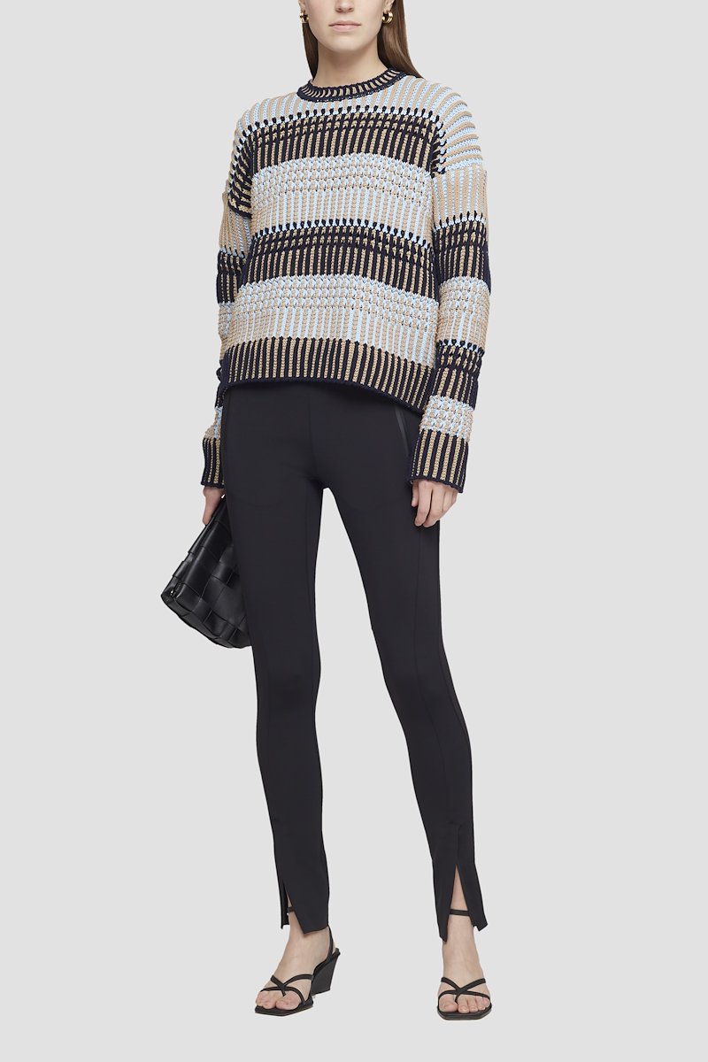 Striped Long Sleeve Sweater-multicolour #0 Striped Long Sleeve Sweater, Black/blue striped-knit two-tone jumper from 3.1 PHILLIP LIM featuring two-tone design, ribbed-knit edge, chunky knit, long sleeves and straight hem.- 0