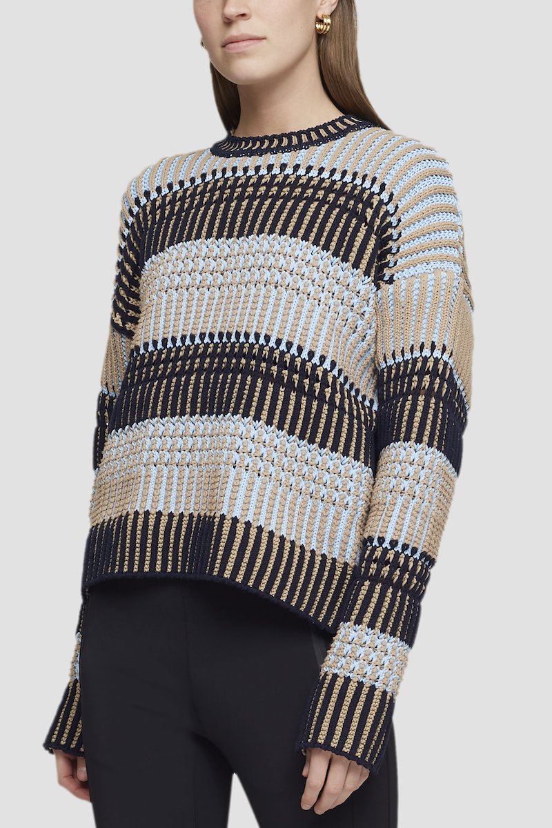 Striped Long Sleeve Sweater-multicolour #0 Striped Long Sleeve Sweater, Black/blue striped-knit two-tone jumper from 3.1 PHILLIP LIM featuring two-tone design, ribbed-knit edge, chunky knit, long sleeves and straight hem.- 4