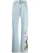 Image 1 of Off-White floral-embroidered straight-leg jeans