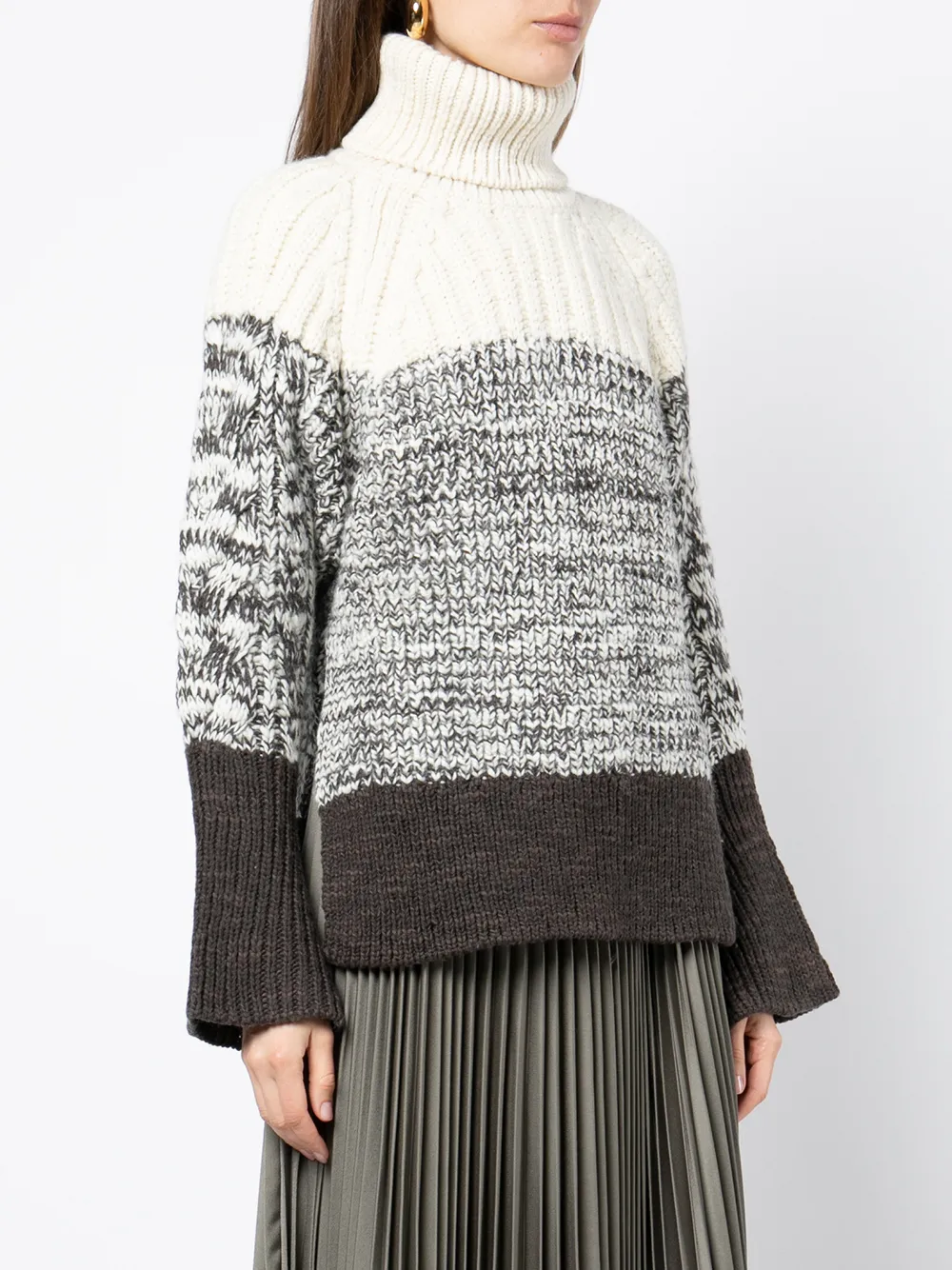 3.1 Phillip Lim Striped Cable-knit Wool Turtleneck Sweater In Multicolour