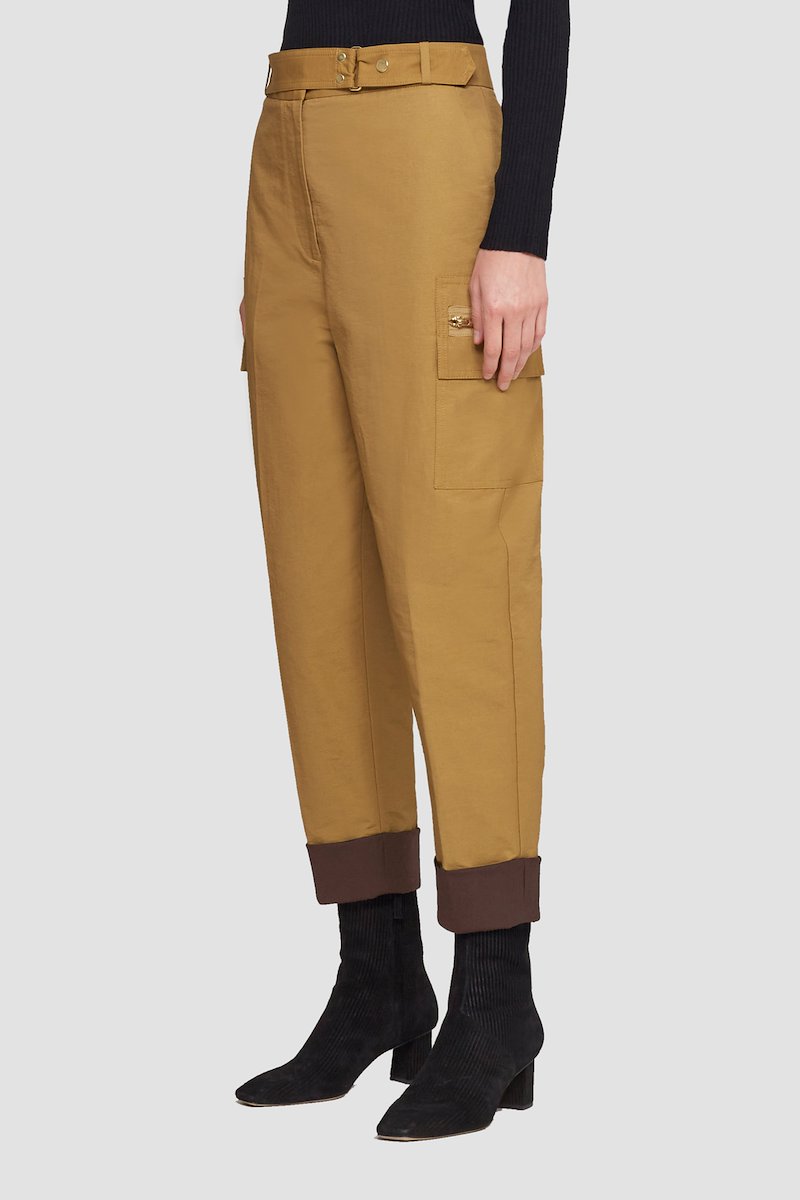 Buckled Cropped Trouser-yellow #0 Buckled Cropped Trouser, two-pocket belted slim trousers from 3.1 PHILLIP LIM featuring mustard yellow, pressed crease, contrasting trim, concealed front fastening, belted waist, slim cut and two side zip-fastening pockets.- 2