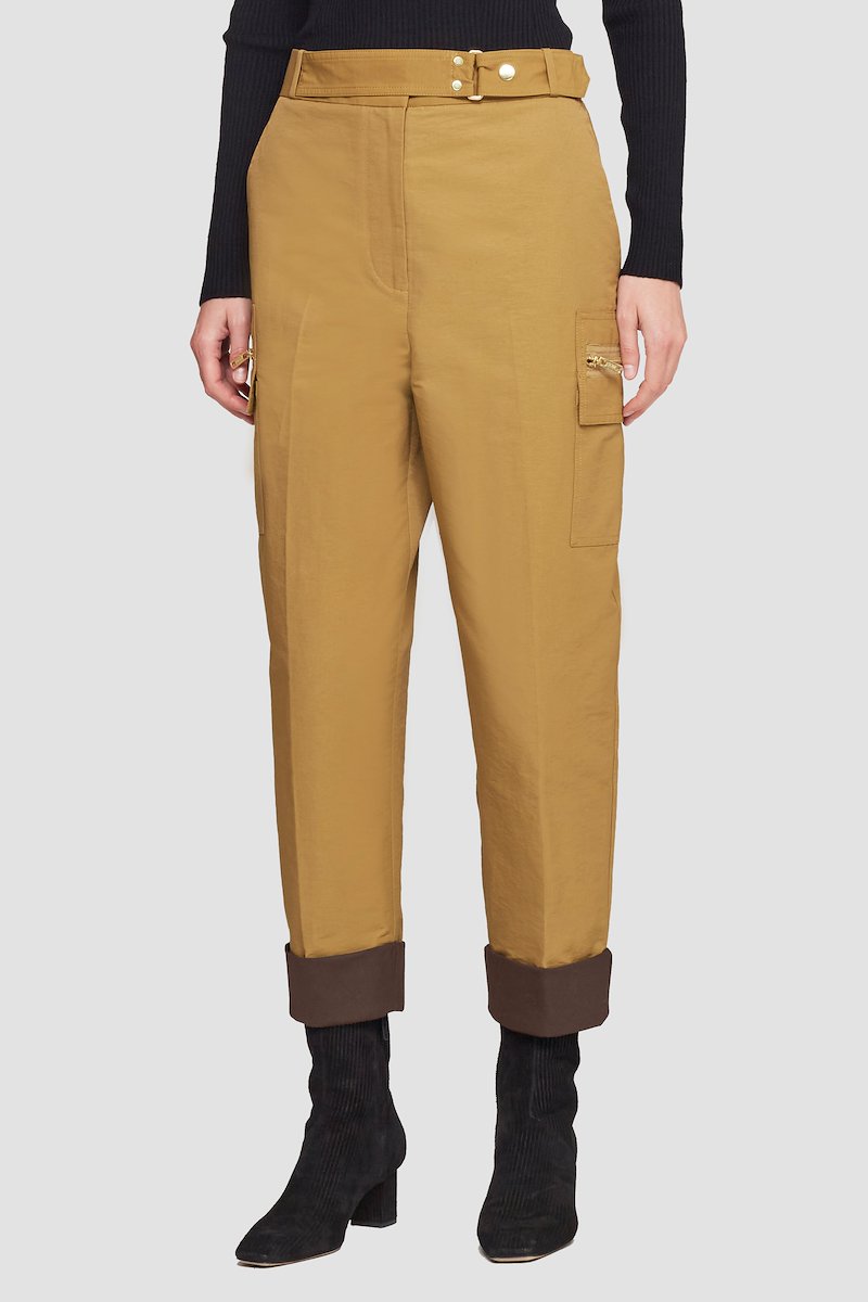 Buckled Cropped Trouser-yellow #1 Buckled Cropped Trouser, two-pocket belted slim trousers from 3.1 PHILLIP LIM featuring mustard yellow, pressed crease, contrasting trim, concealed front fastening, belted waist, slim cut and two side zip-fastening pockets.- 1