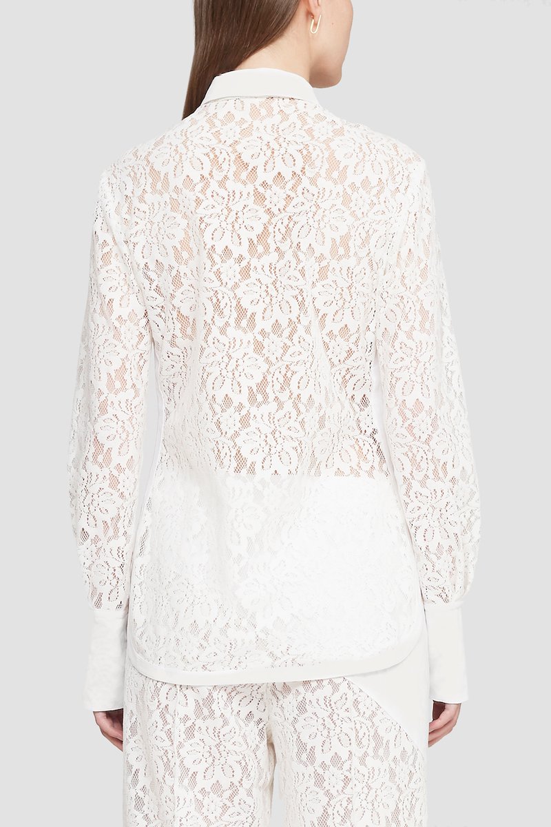 Flocked Lace Long Sleeve Shirt-white #1 Flocked Lace Long Sleeve Shirt, null- 3