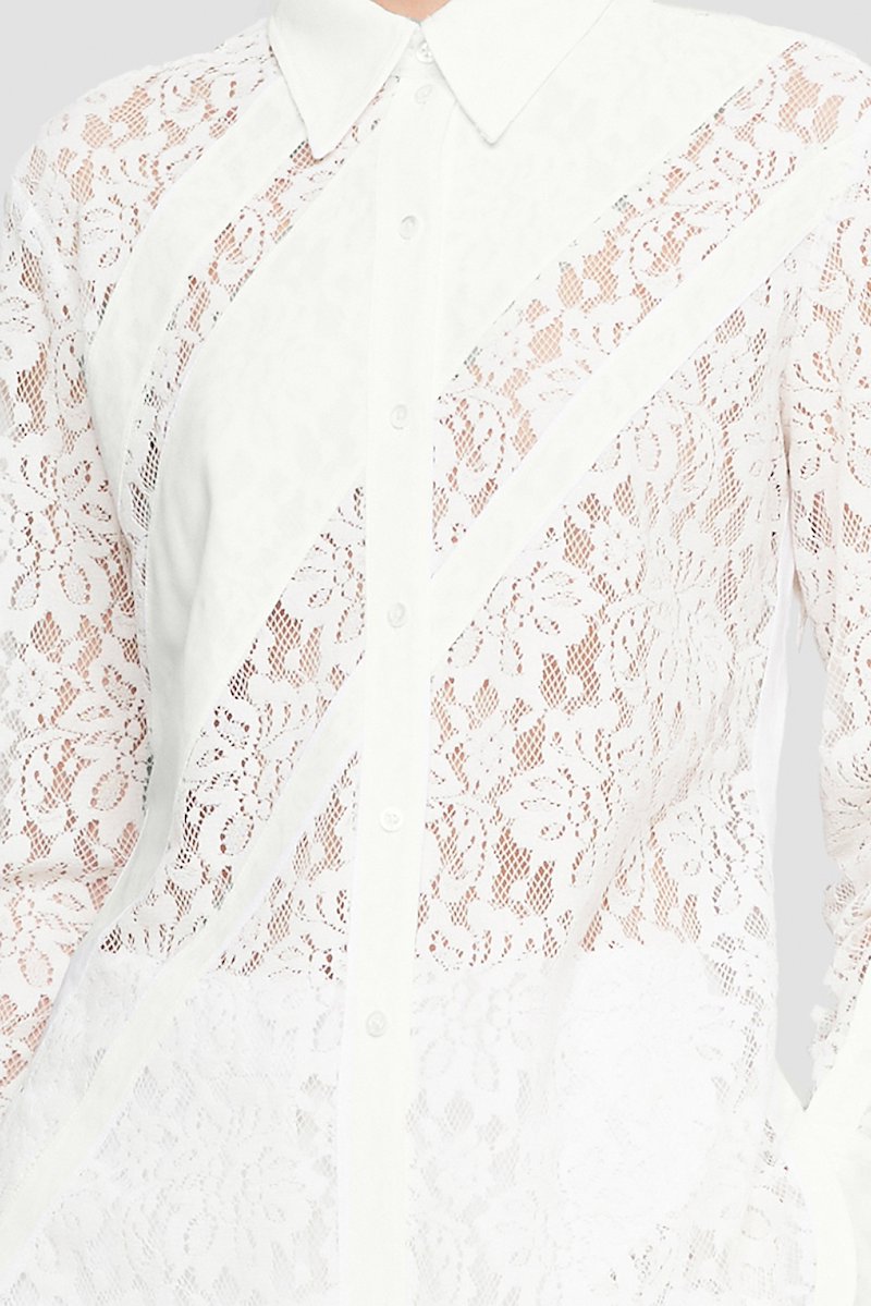 Flocked Lace Long Sleeve Shirt, null- 4