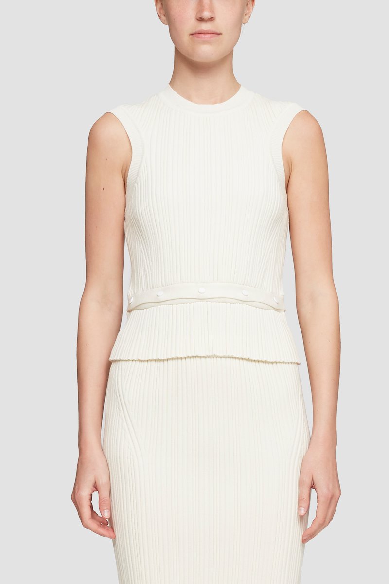 Ribbed Short Sleeve Top With Detachable Hem-white #1 Ribbed Short Sleeve Top With Detachable Hem, null- 1