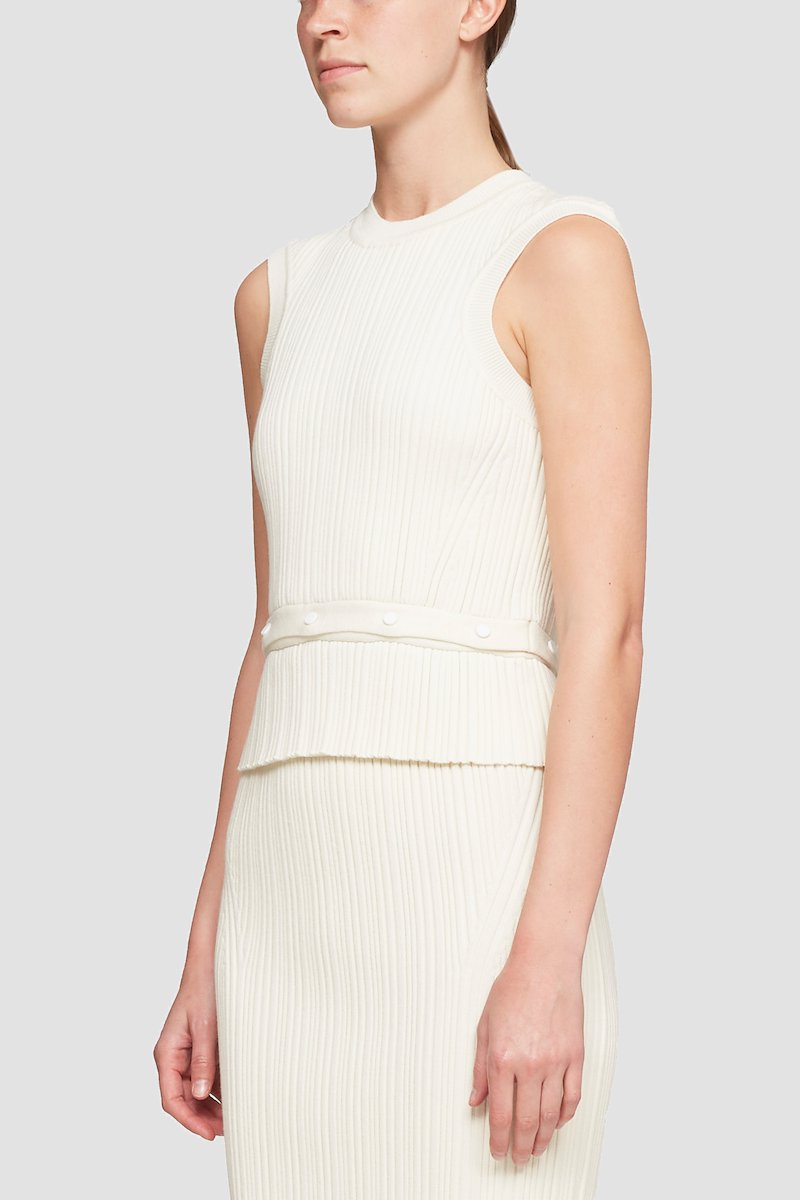 Ribbed Short Sleeve Top With Detachable Hem-white #0 Ribbed Short Sleeve Top With Detachable Hem, null- 2