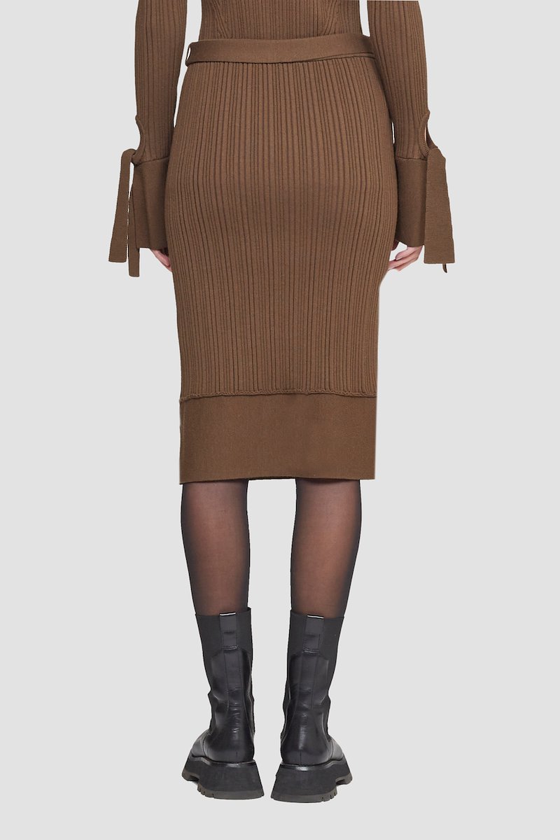 Ribbed Tie-Waist Skirt-brown #1 Ribbed Tie-Waist Skirt, null- 3