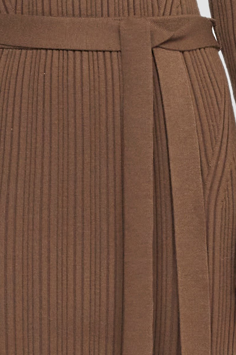 Ribbed Tie-Waist Skirt-brown #0 Ribbed Tie-Waist Skirt, null- 4
