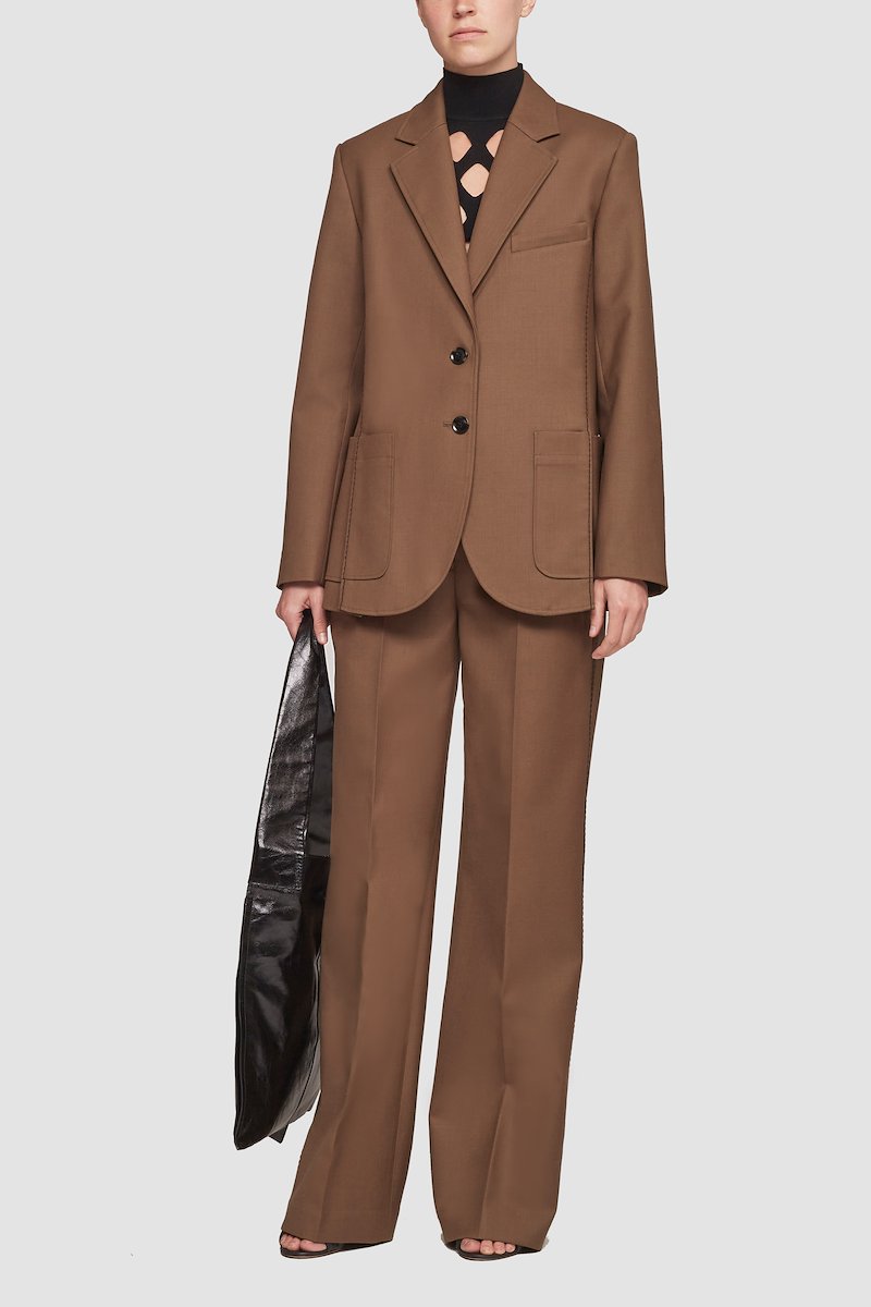 Structured Twill Slit-Front Blazer-brown #0 Structured Twill Slit-Front Blazer, null- 0