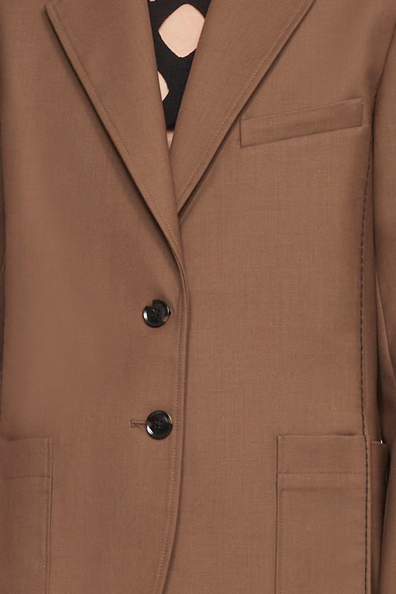 Structured Twill Slit-Front Blazer-brown #1 Structured Twill Slit-Front Blazer, null- 5