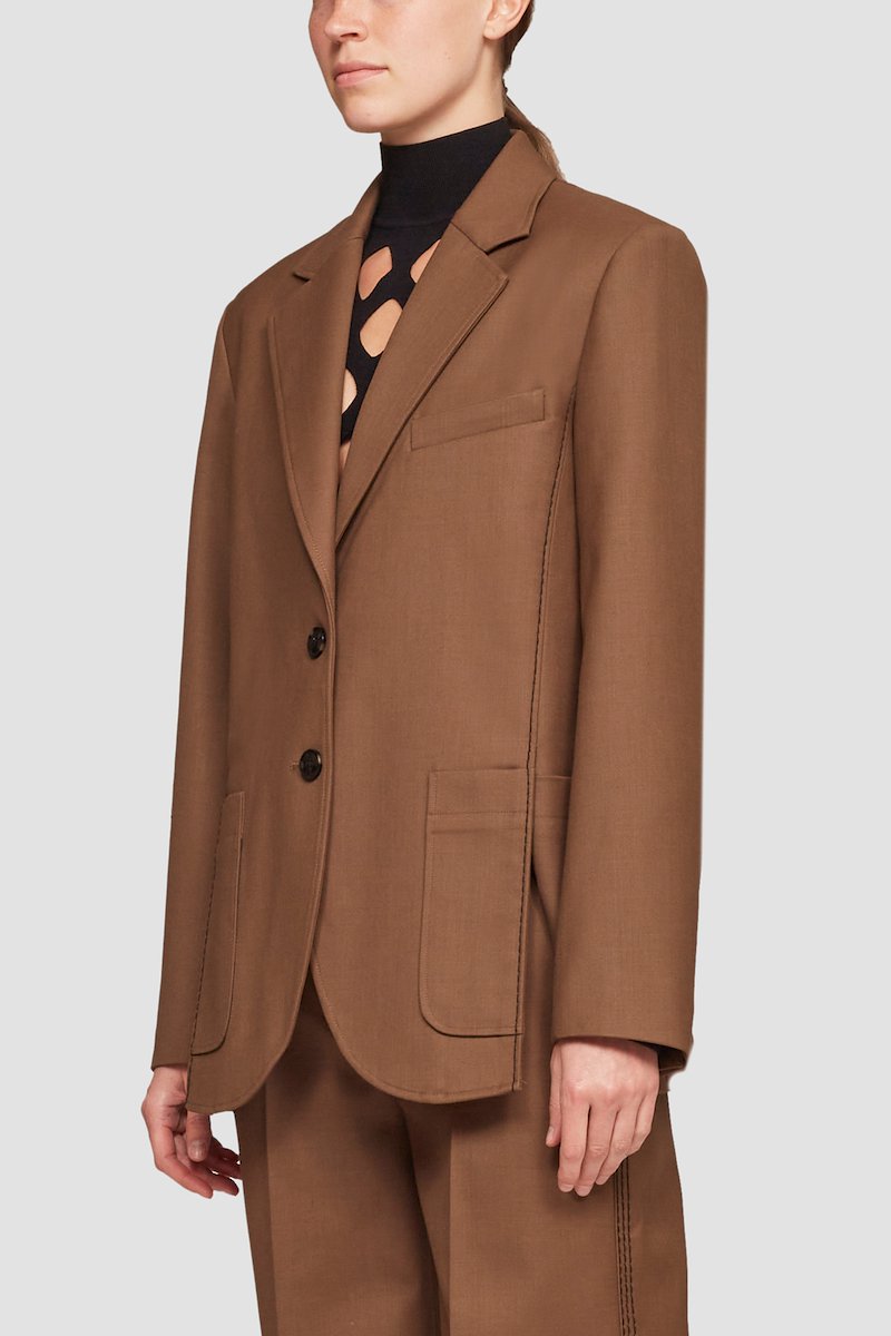 Structured Twill Slit-Front Blazer-brown #1 Structured Twill Slit-Front Blazer, null- 3