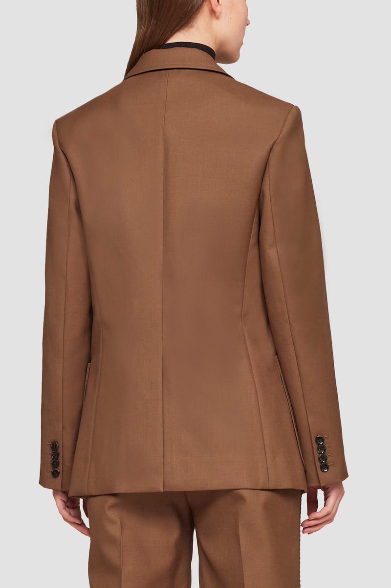 Structured Twill Slit-Front Blazer-brown #0 Structured Twill Slit-Front Blazer, null- 4