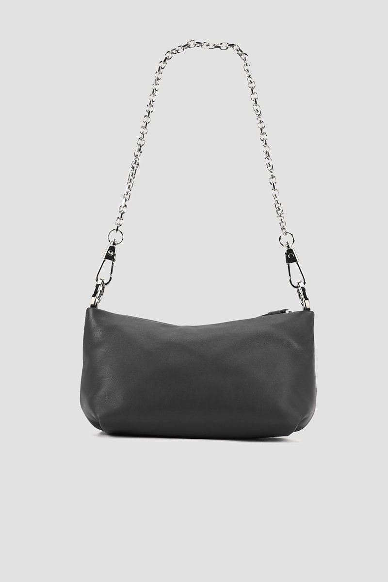 Mini Croissant Bag, Black leather logo-print shoulder bag from 3.1 PHILLIP LIM featuring logo print to the front, top zip fastening, main compartment, chain-link shoulder strap and silver-tone hardware.- 2