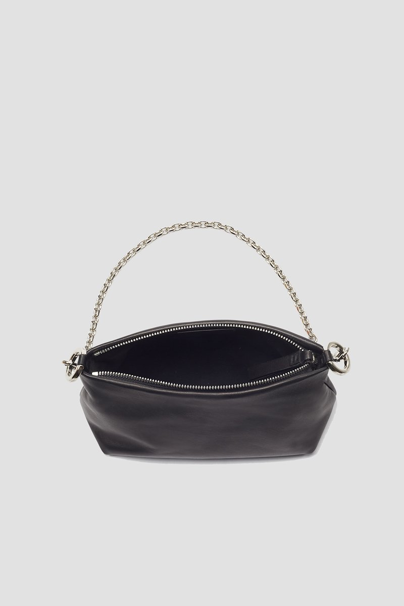 Mini Croissant Bag-black #1 Mini Croissant Bag, Black leather logo-print shoulder bag from 3.1 PHILLIP LIM featuring logo print to the front, top zip fastening, main compartment, chain-link shoulder strap and silver-tone hardware.- 3